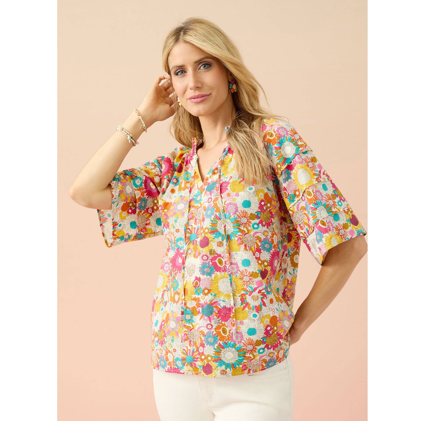 Meadow Printed Top with Draw String: Bright Floral