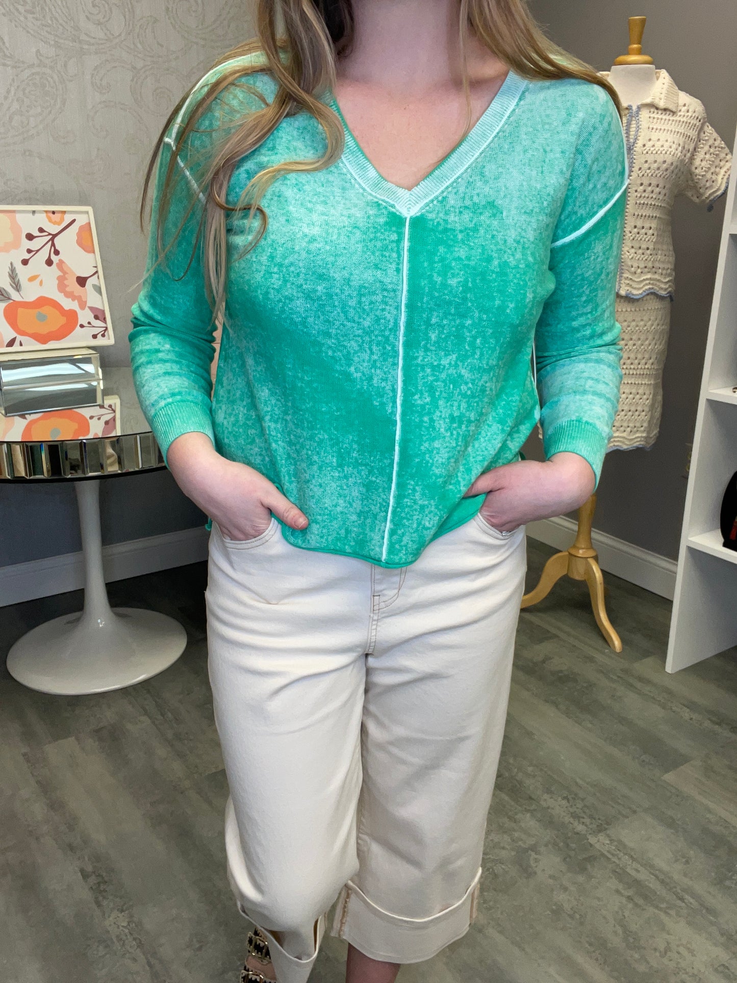 TRIBAL: V-NECK WASHED SWEATER