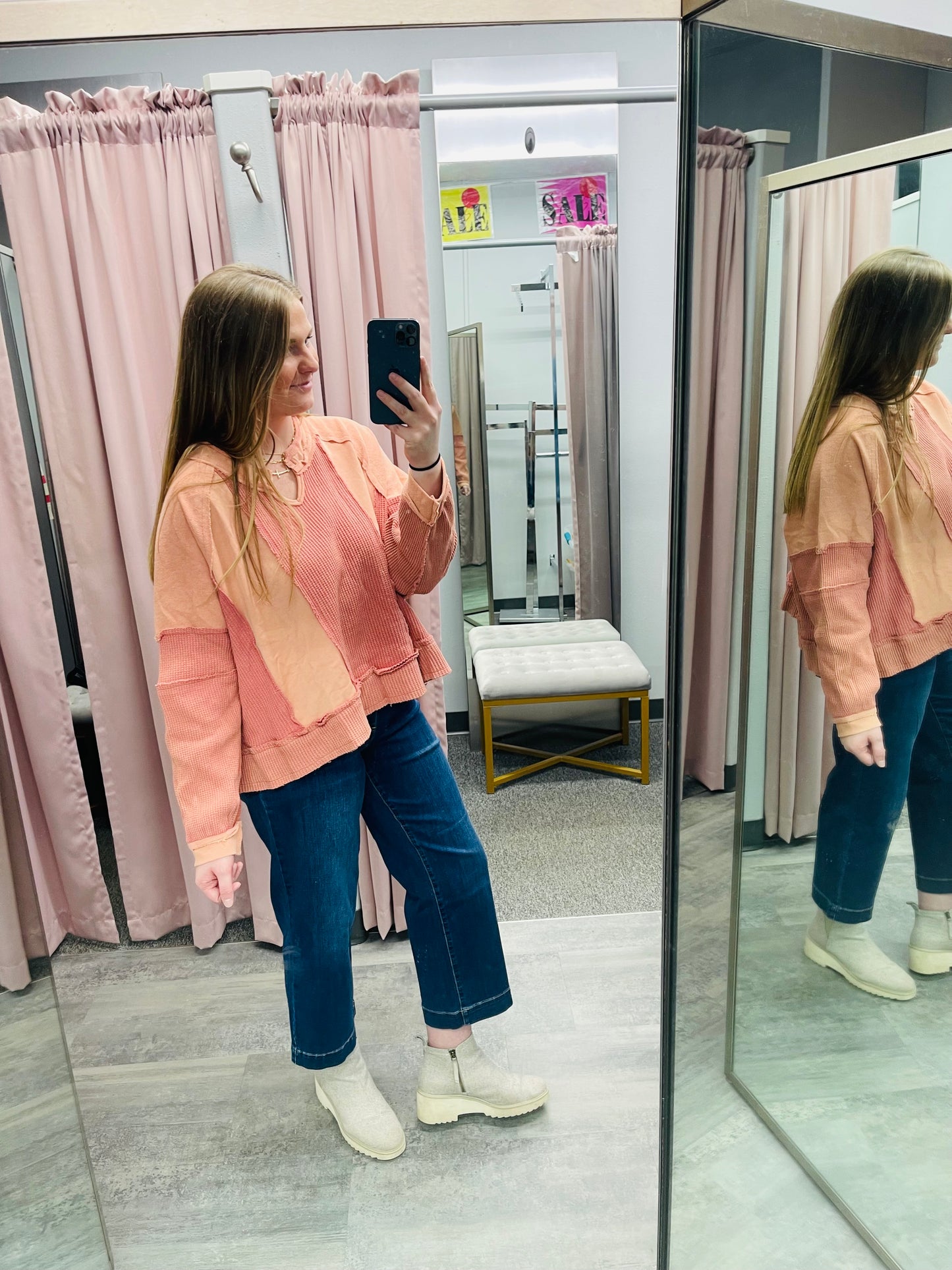 NOTCHED NECK BASIC LONG SLEEVE TOP