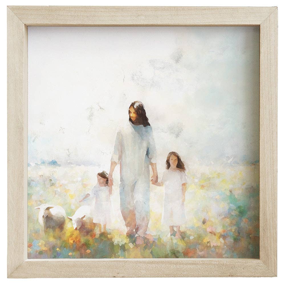 Jesus Children Art - Rustic Frames: 10" x 10" x 1.5"