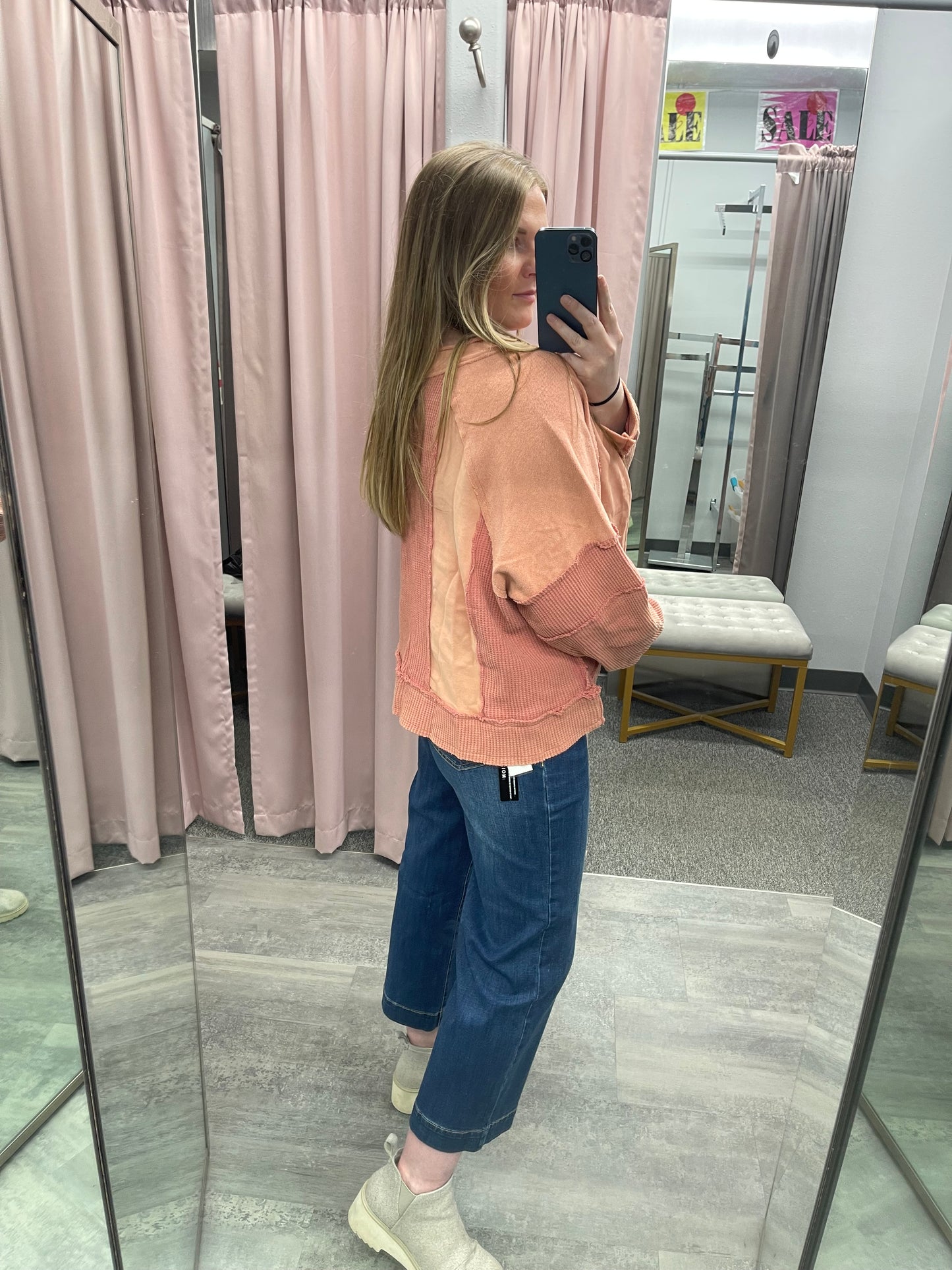 NOTCHED NECK BASIC LONG SLEEVE TOP