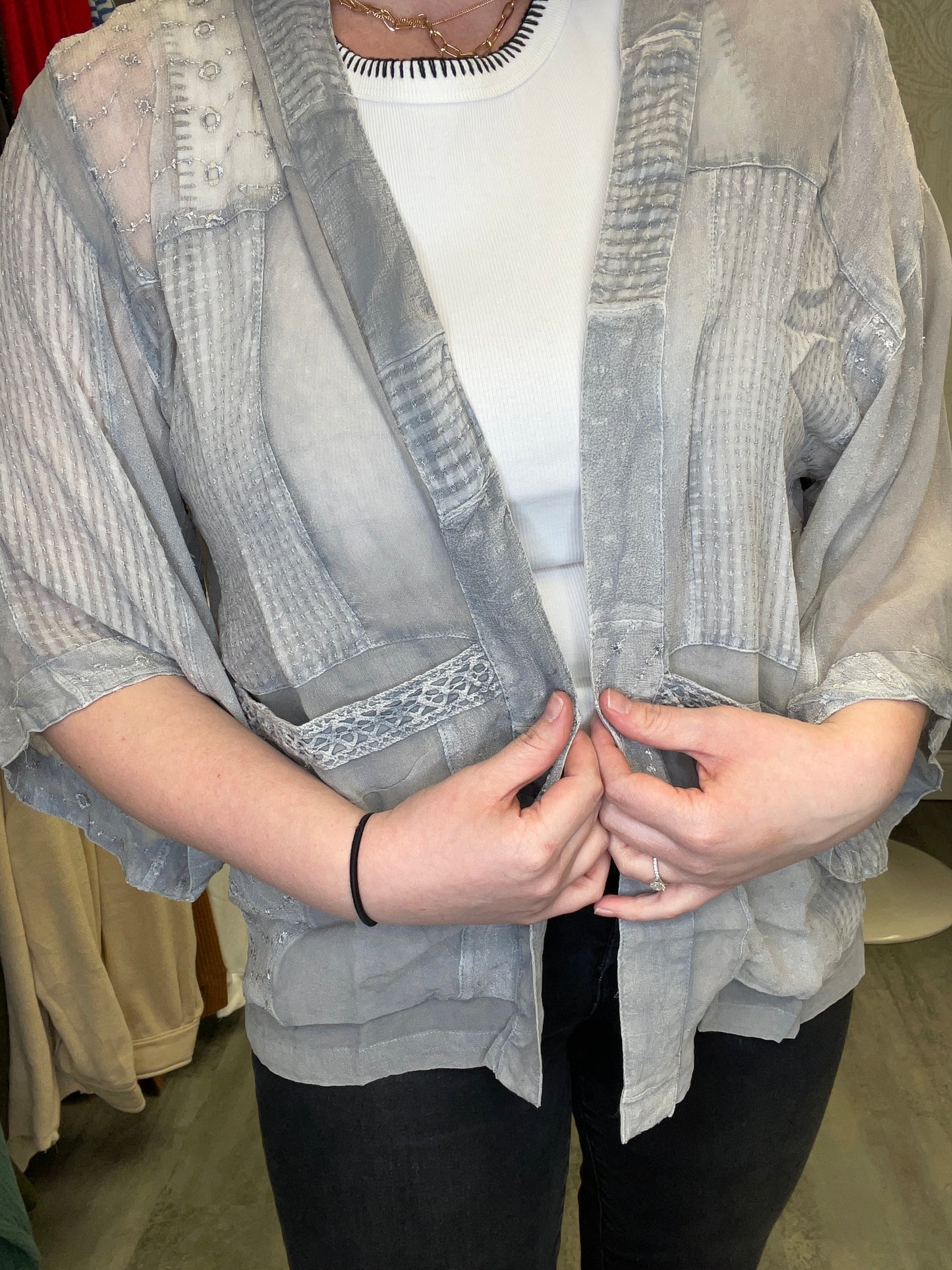 Bohemian Georgette Kimono Shirt: Grey