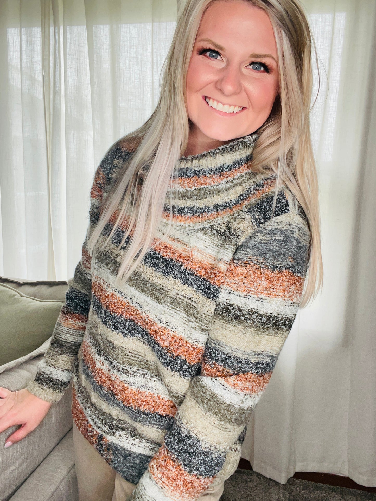 CHARLIE B: COWL NECK ROUND CABLE SWEATER