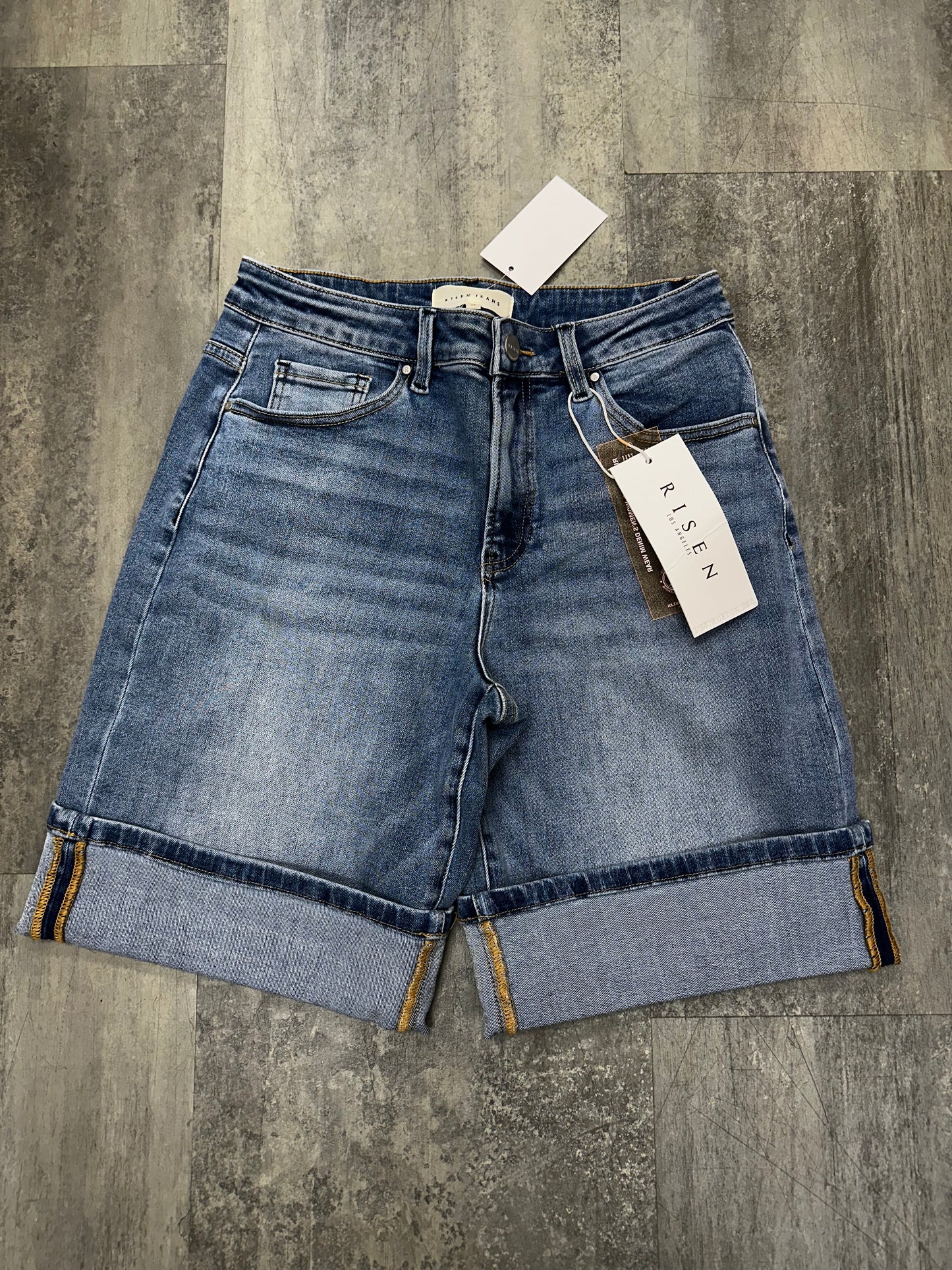 RISEN: DARK WASH CUFFED SHORTS
