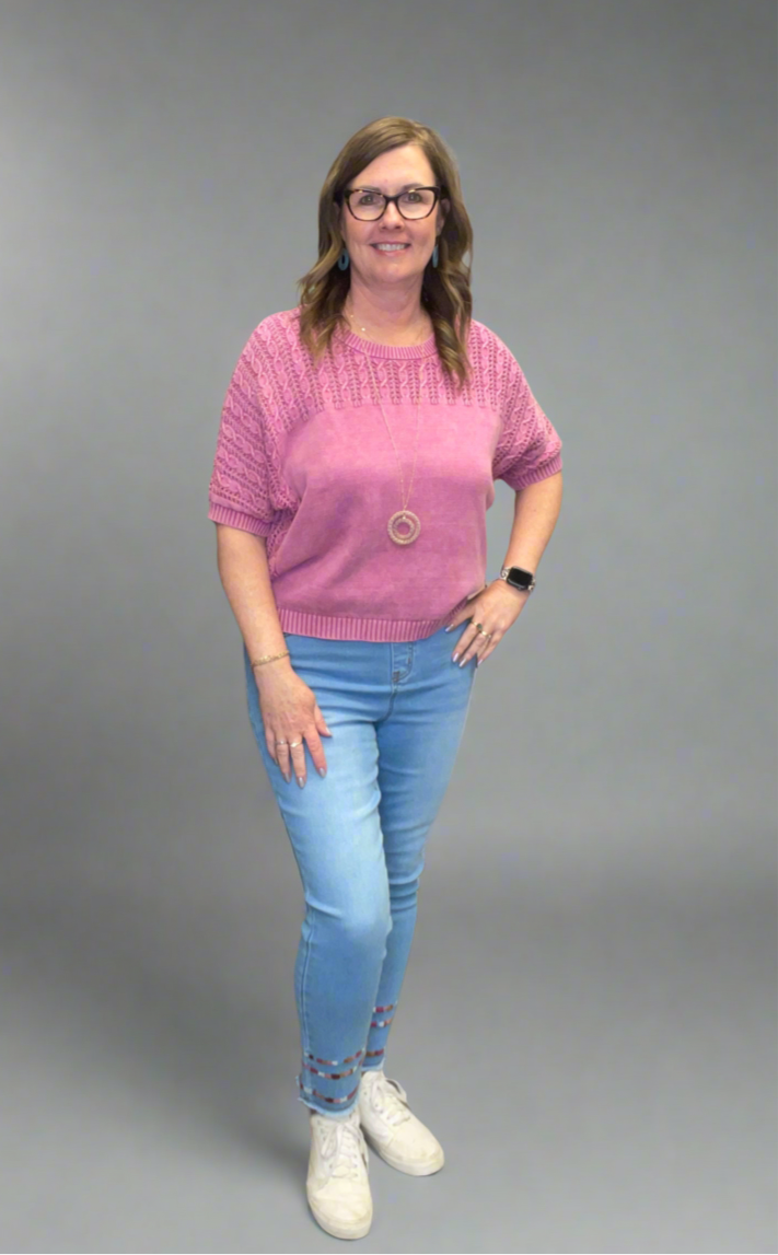 TRIBAL: SHORT SLEEVE STITCH SWEATER