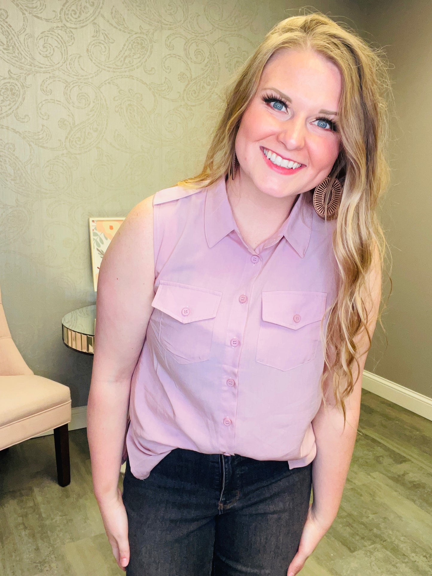 Marlowe Sleeveless Top with Pockets: Misty Rose