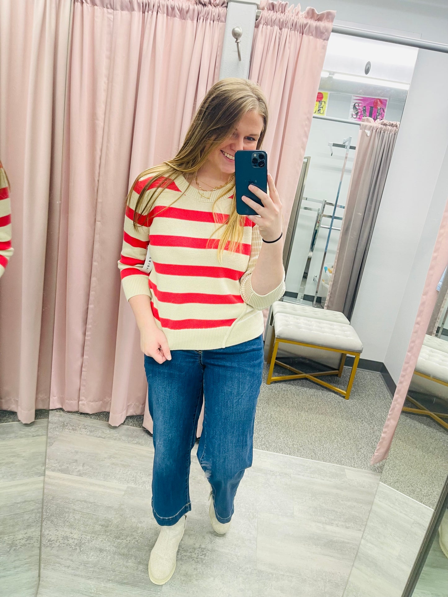 TRIBAL: 3/4 SLEEVE CREW KNIT SWEATER