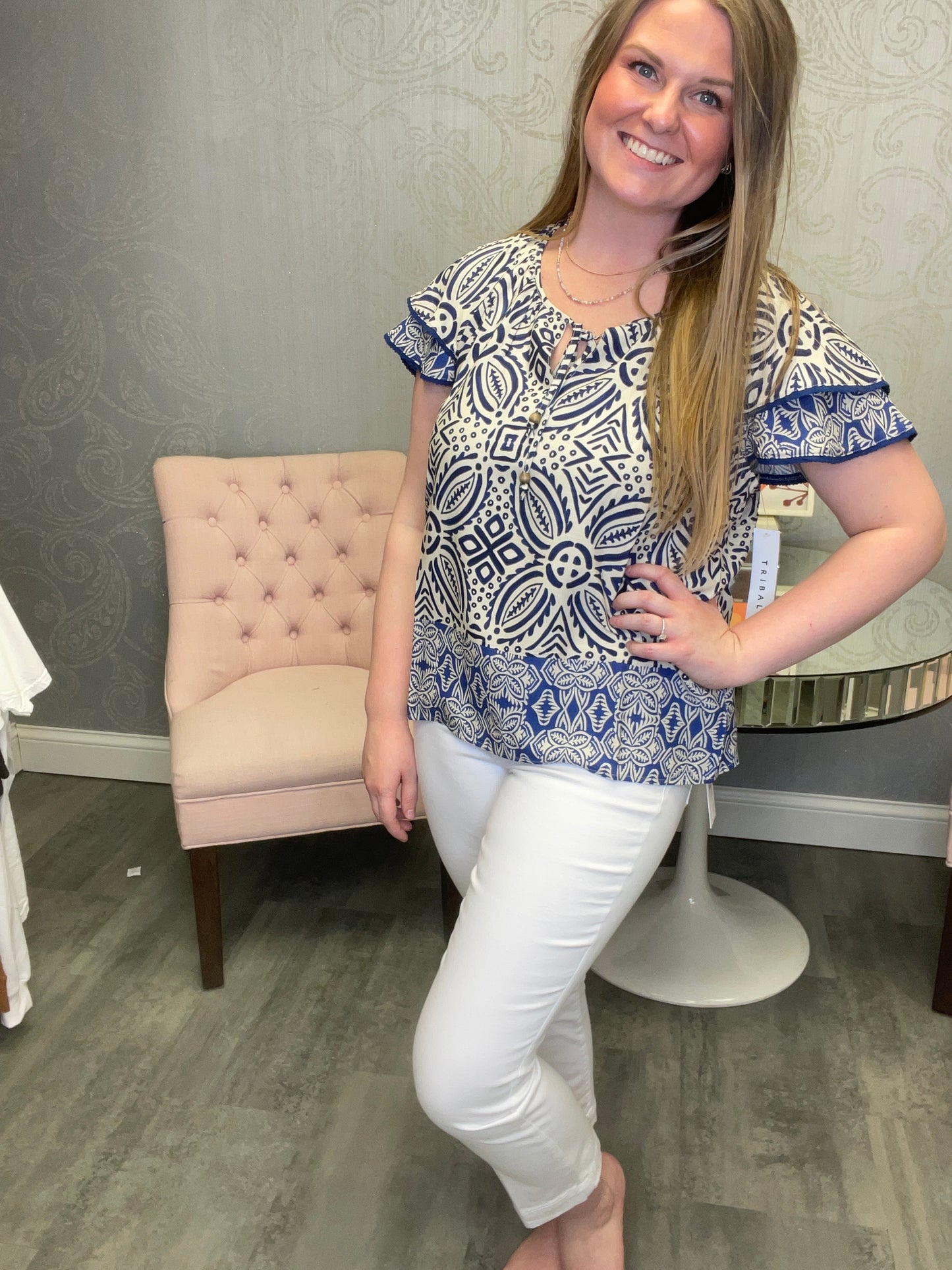 TRIBAL: FLUTTER SLV BLOUSE