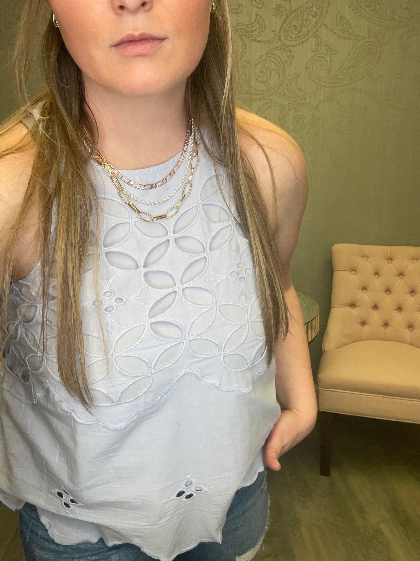 Halter Neck Lace Top: Milky Blue