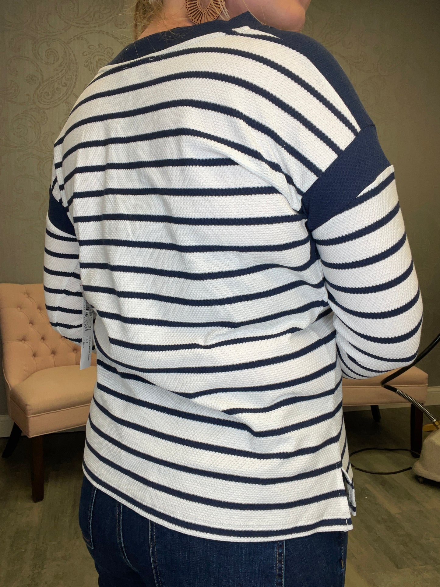 TRIBAL: BOAT NECK TOP IN JET BLUE
