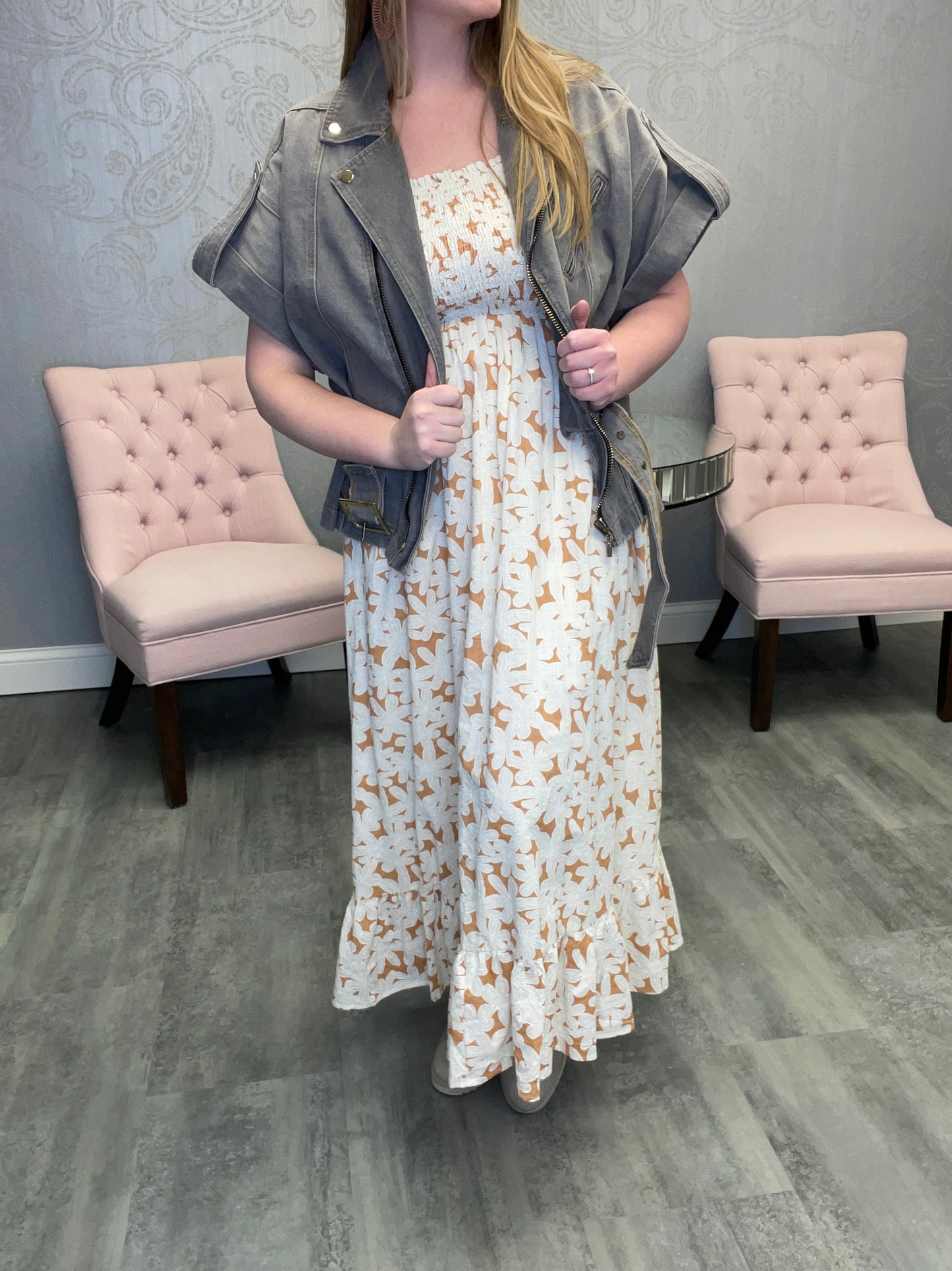 FLORAL SMOCKED MIDI DRESS