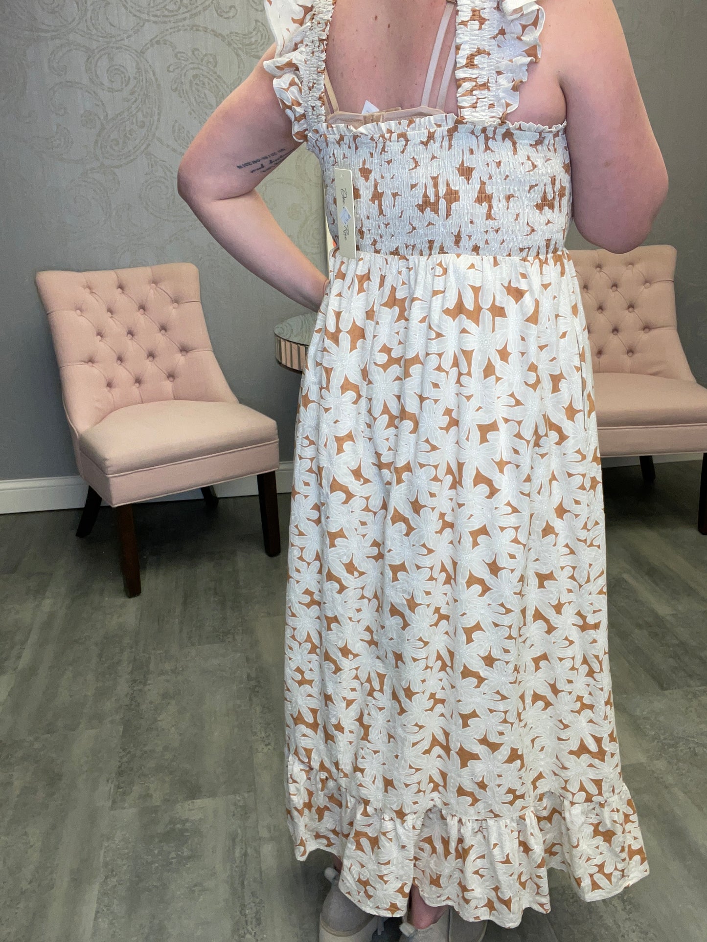 FLORAL SMOCKED MIDI DRESS