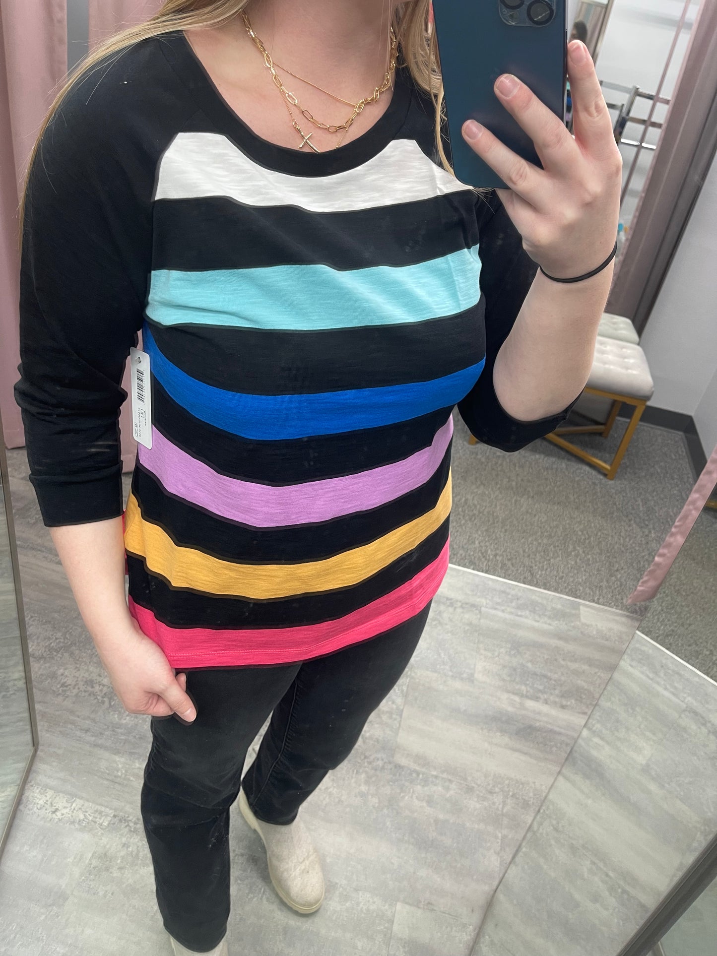 TRIBAL: 3/4 RAGLAN SLV CREW NECK TOP