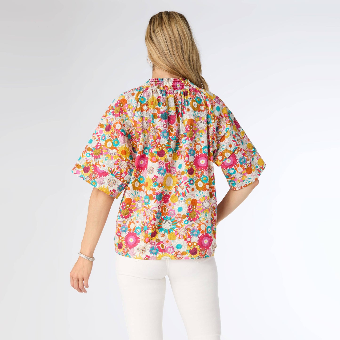 Meadow Printed Top with Draw String: Bright Floral