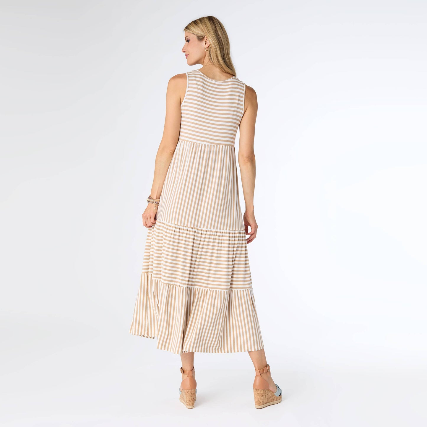 Janie Striped Tiered Maxi Dress: Taupe/Ivory