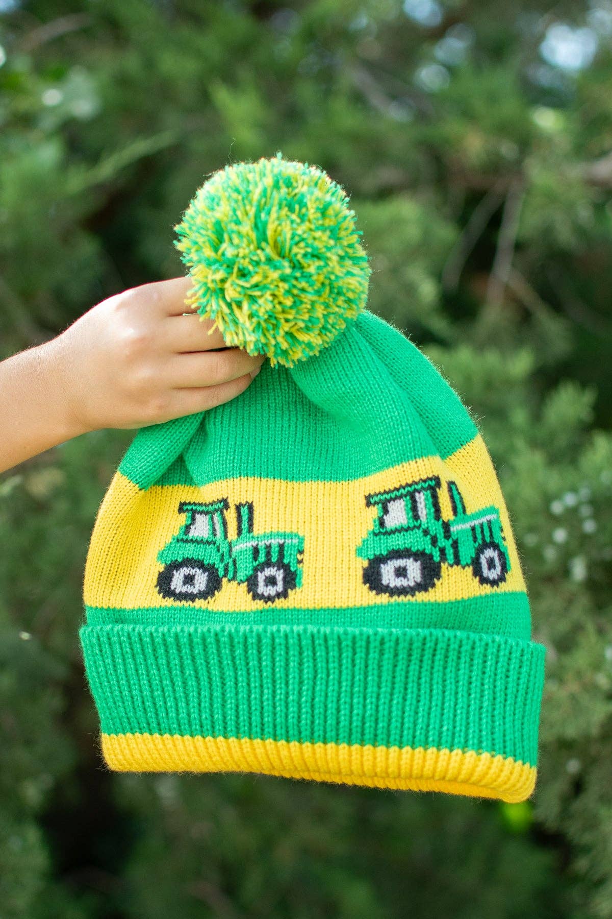 Green Tractor Knit Pom Beanie - Youth