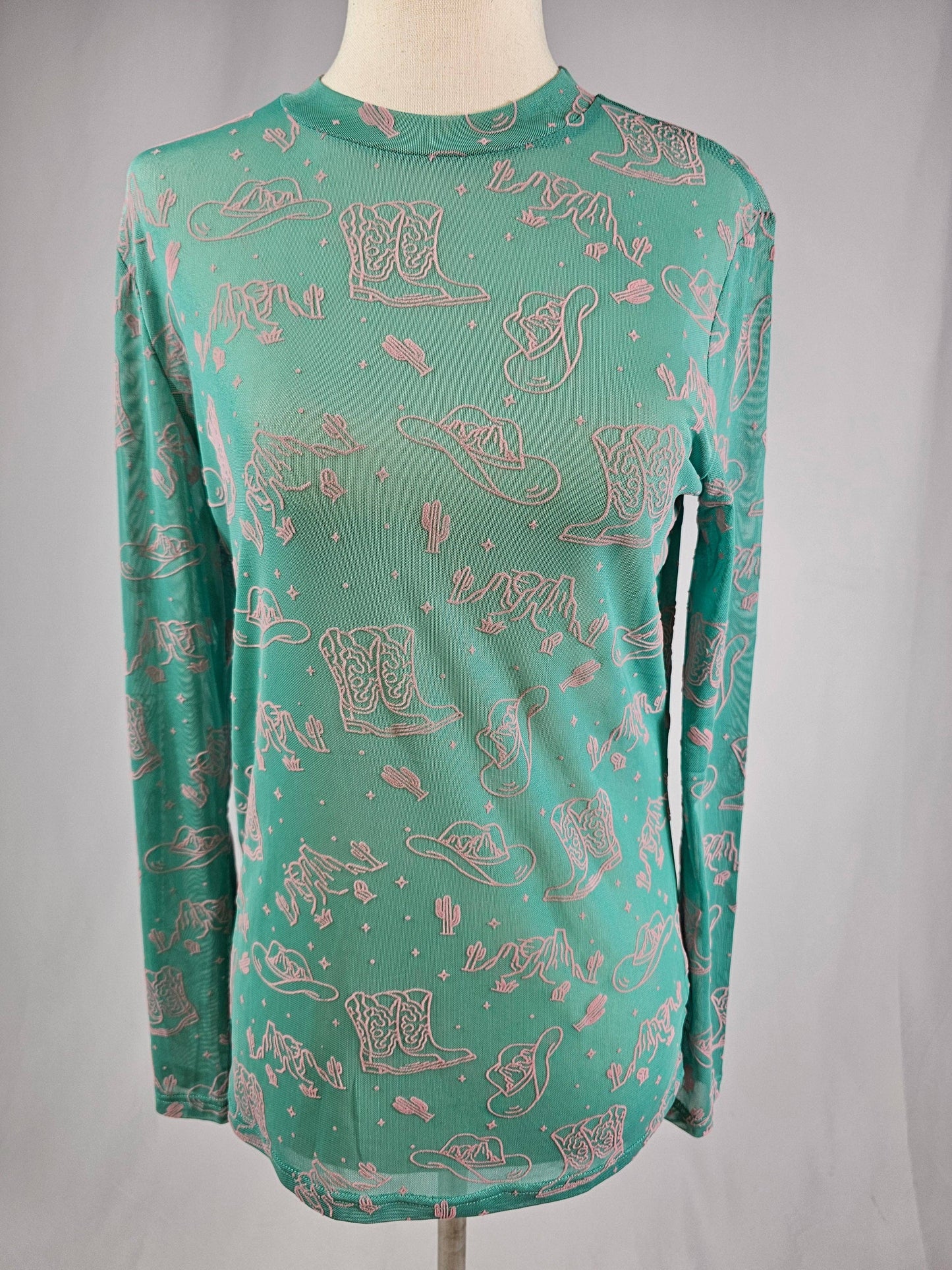 Country Velvet Mesh Top: Turquoise