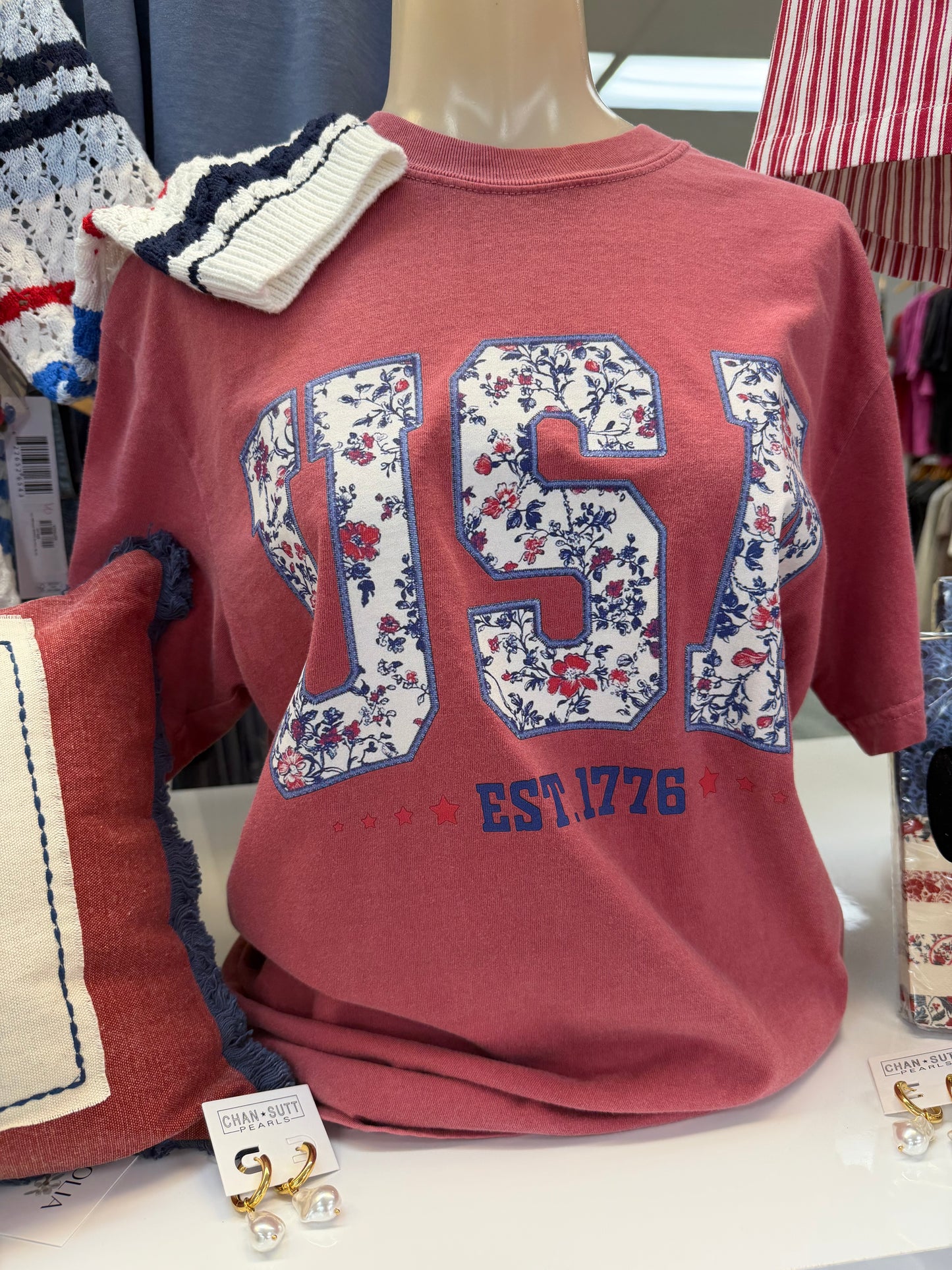 Patriotic Floral 'USA' Washed Red