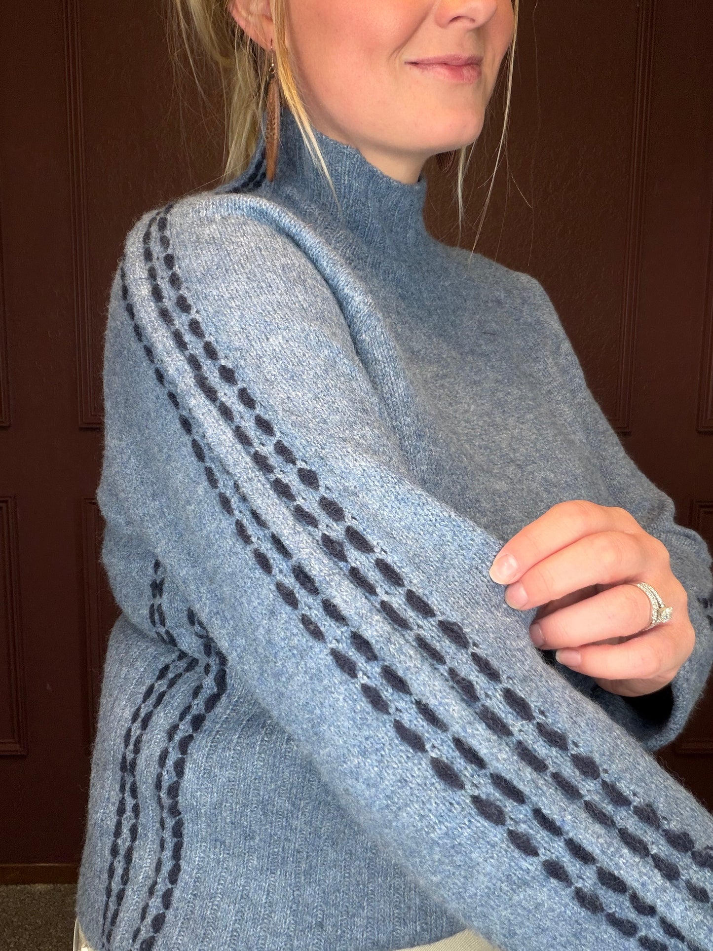 Charlie B Mock Neck w/ Stitch Detail-Denim