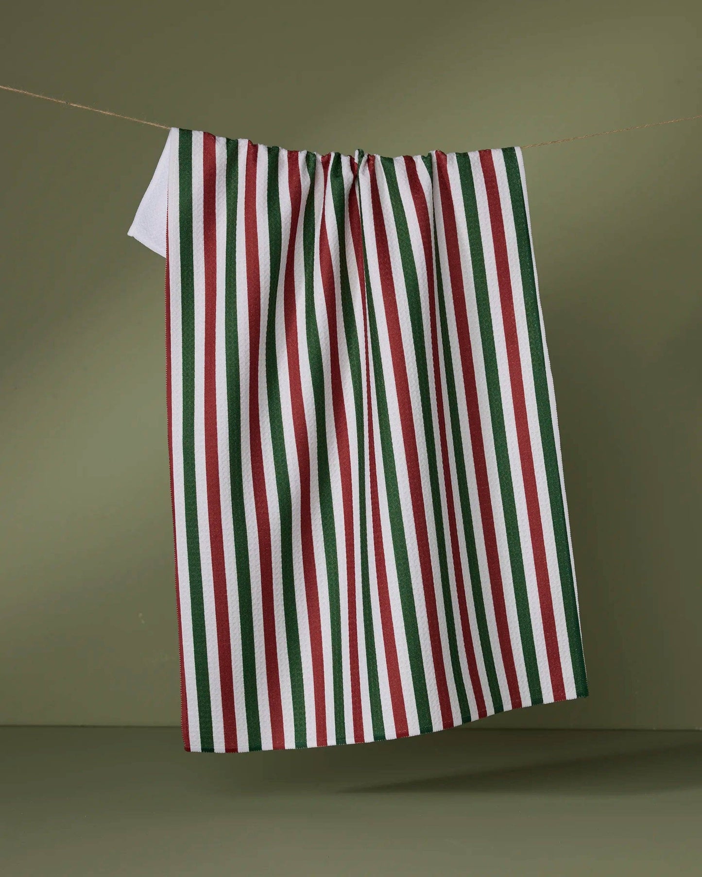 Ribbon Green Red Tea Towel