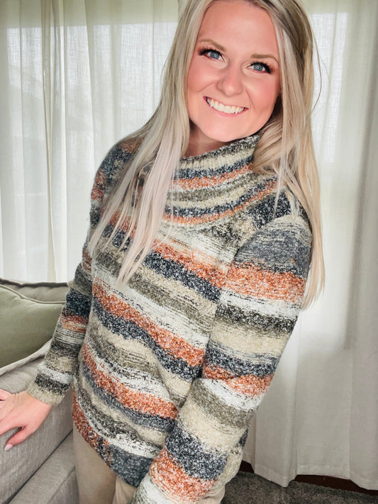 CHARLIE B: COWL NECK ROUND CABLE SWEATER