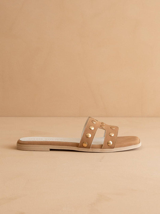 The Evelynne | Camel Studded H Band Slides