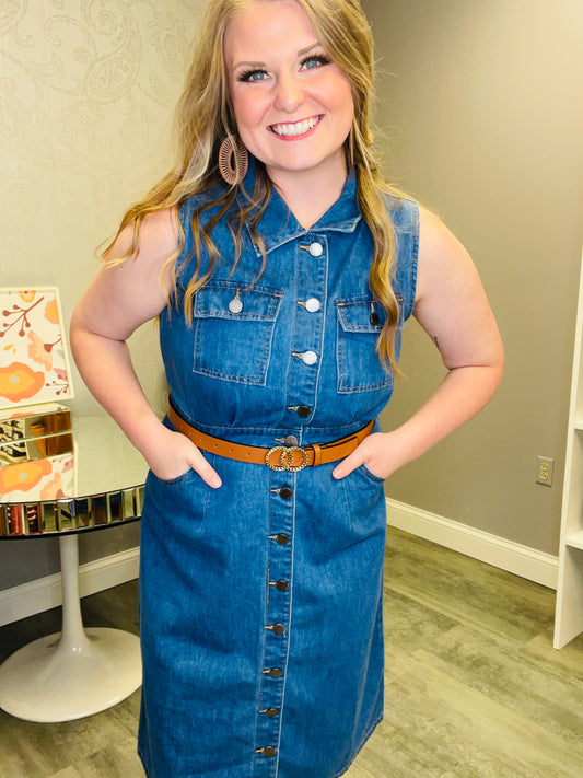 Raleigh Sleeveless Denim Dress - Medium Denim