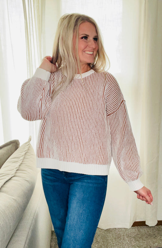TRIBAL: Crew NK Sweater W/Side Slits