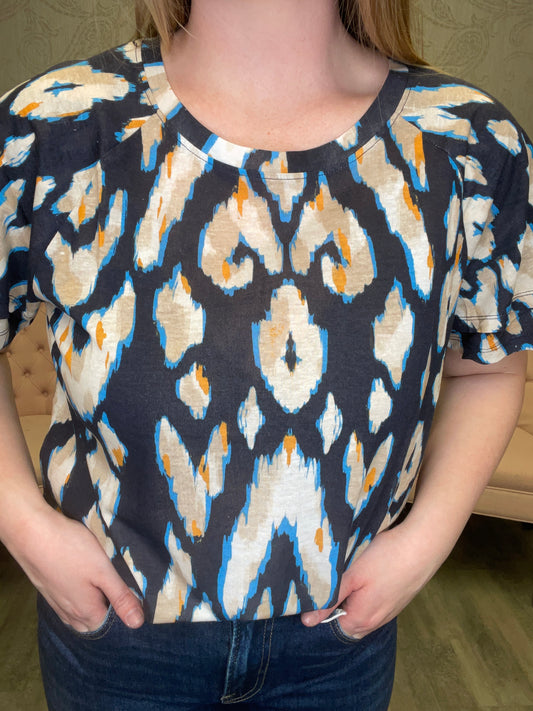 TRIBAL: RUFFLE SLEEVE PATTERN TOP