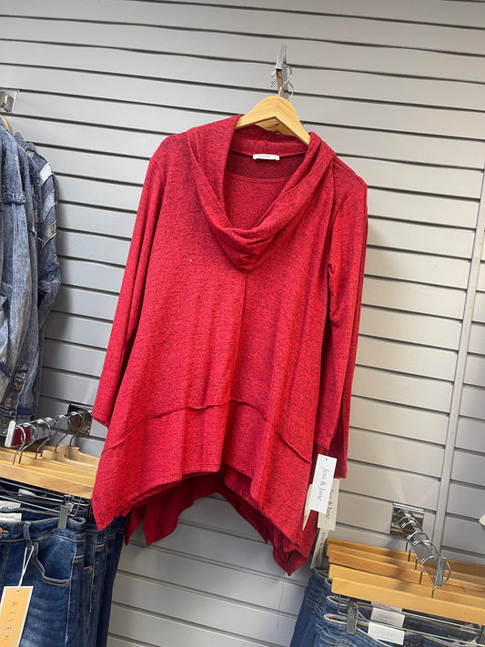 JESS & JANE: BRUSHED RED TUNIC TOP
