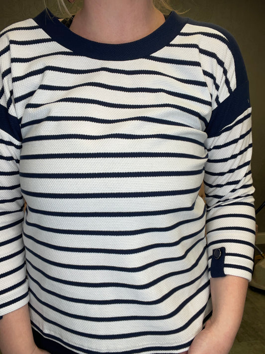 TRIBAL: BOAT NECK TOP IN JET BLUE