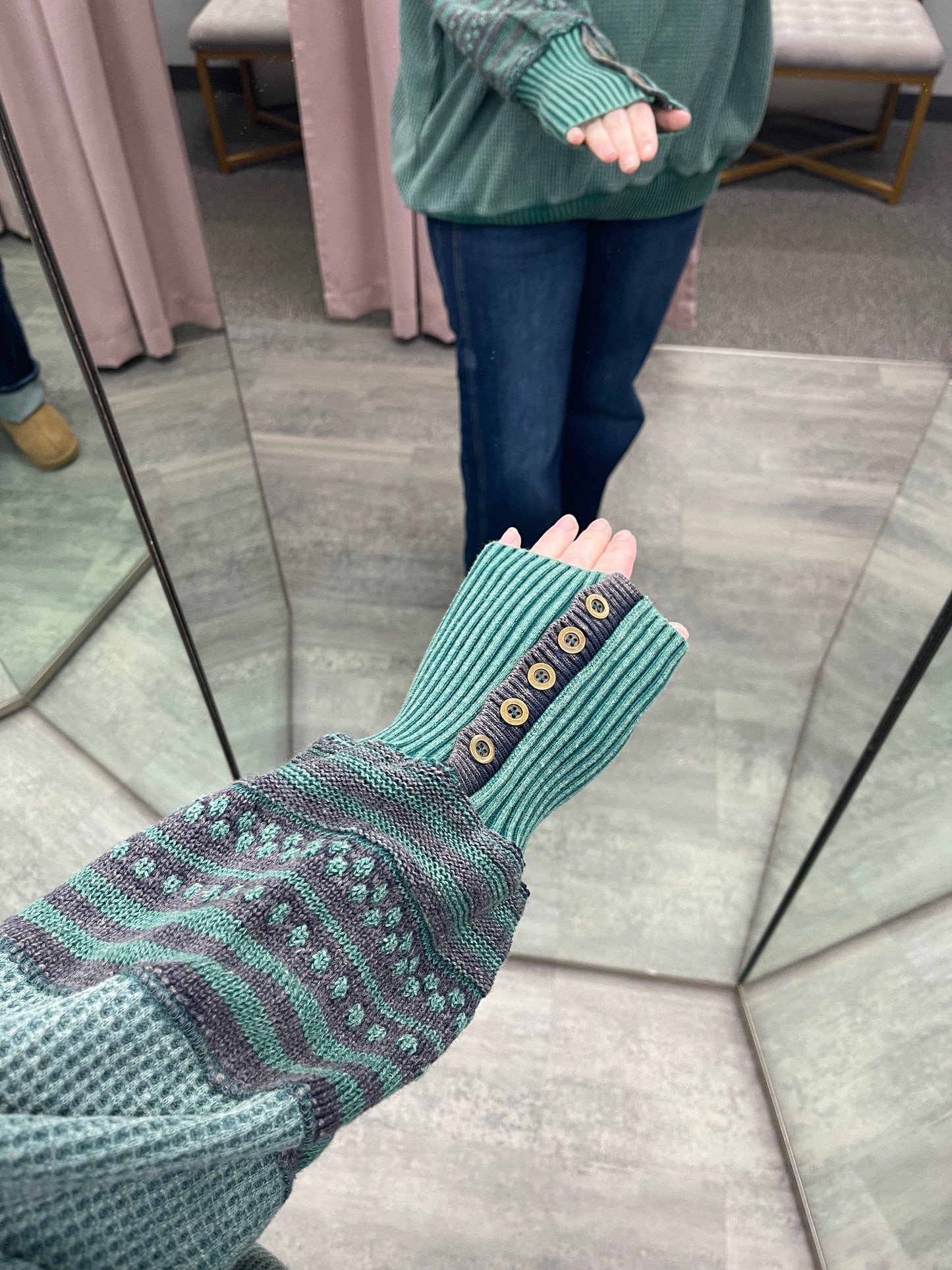 WASHED THERMAL MOCK NECK LONG SLEEVE TOP: GREEN