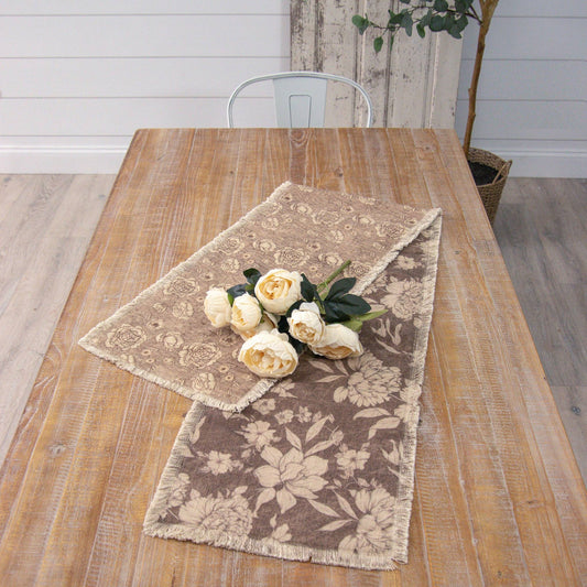 Reversible Table Runner - Sepia Floral Patterns (PC)